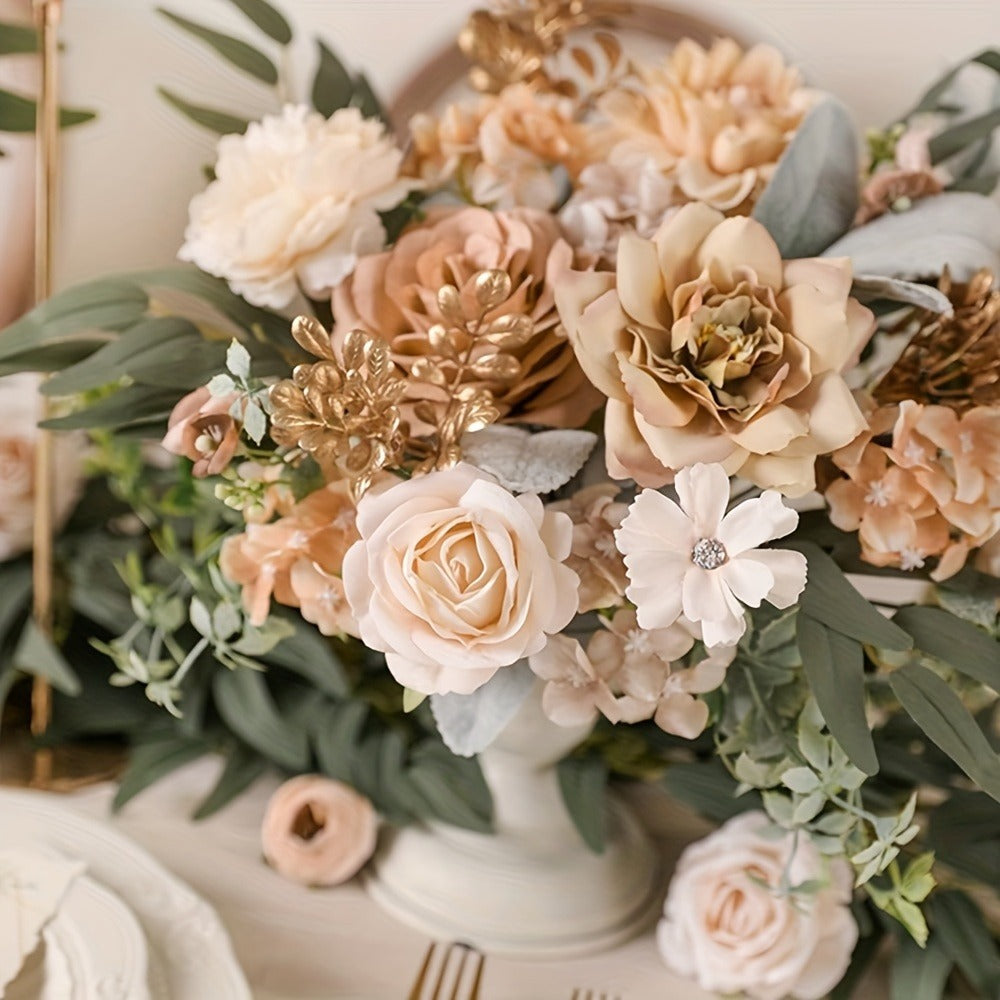 Artificial Flower Combination Box Set with Stems ¨C Champagne Silk Flowers for DIY Wedding Bouquet, Baby Shower, Valentine's Day & Home Decor
