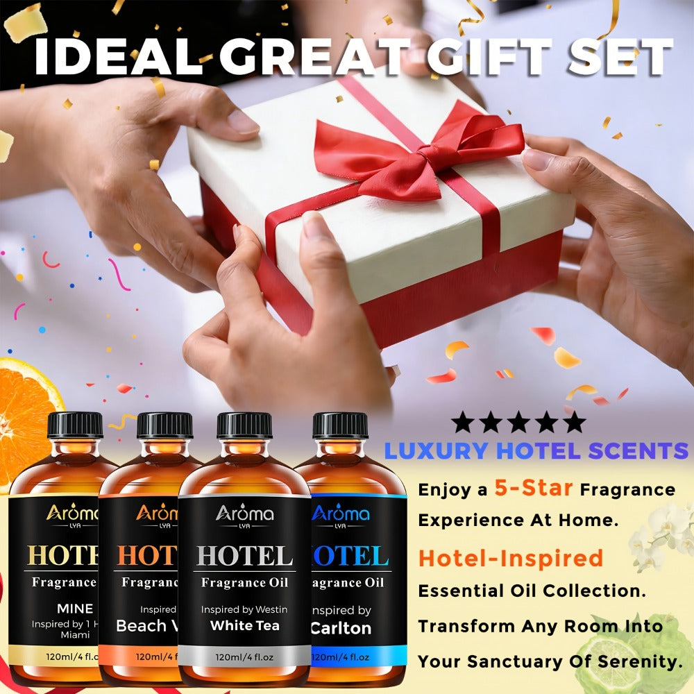 Hotel Fragrance Oil 4oz ¨C Luxury Resort Scents for Diffuser, Candle, Humidifier & Car | M Way, White Tea, Carlton, Beach Villas
