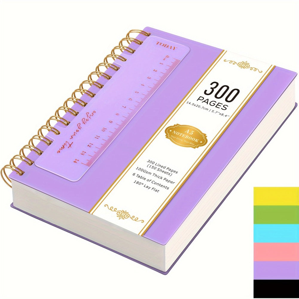 Hardcover Spiral Notebook A5 Lined Journal 300 Pages 100GSM Thick Paper PVC Waterproof Cover College Ruled Note Pad for Women Men Office School 5.7x8.4 Inch