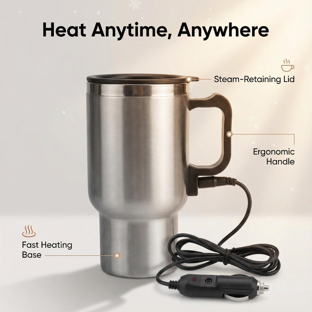 Car Electric Kettle 12V - Portable Stainless Steel Travel Hot Water Heater Cup for Tea Coffee, 15.22oz Fast Boiling, Camping Road Trip Office Vehicle Use