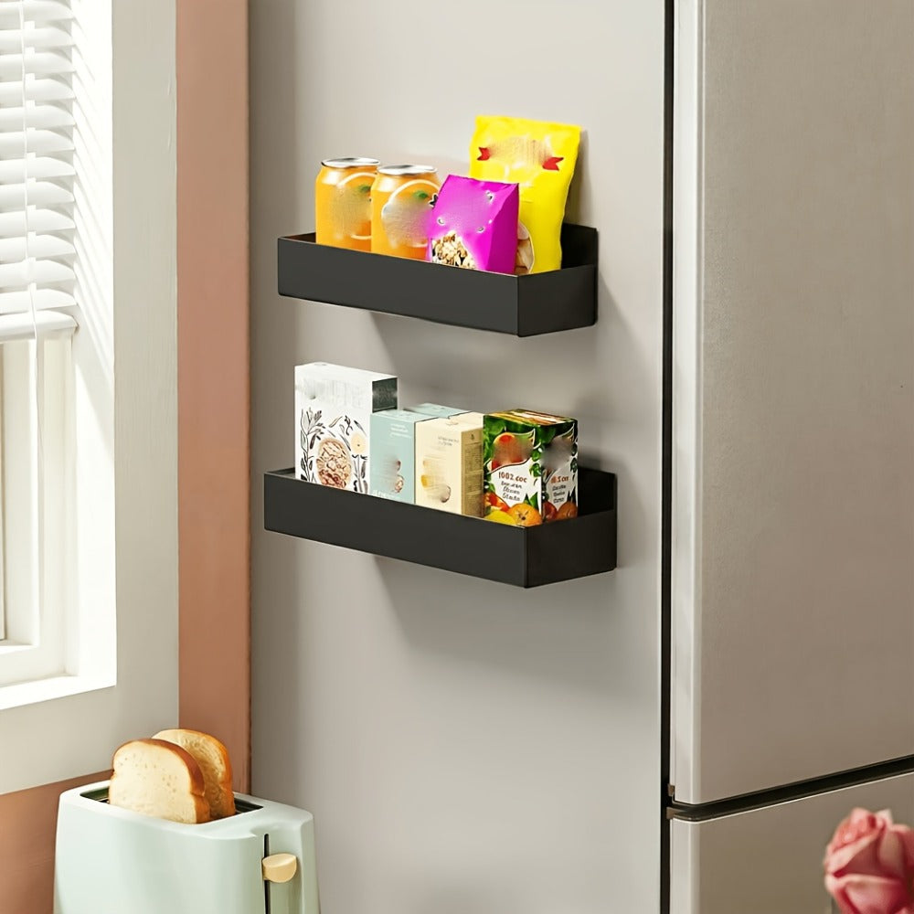Magnetic Refrigerator Storage Rack 2/4pcs Fridge Side Organizer, Multi-Purpose Magnetic Storage Box for Kitchen Bathroom, Space-Saving Magnetic Shelf for Spices Paper Towels, White or Black