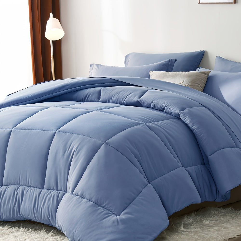 Comforter Set Soft Breathable Microfiber Bed in a Bag with Fitted Sheet Flat Sheet Pillowcases & Shams ¨C All Season Fluffy Checkered Bedding Set Twin Full Queen King