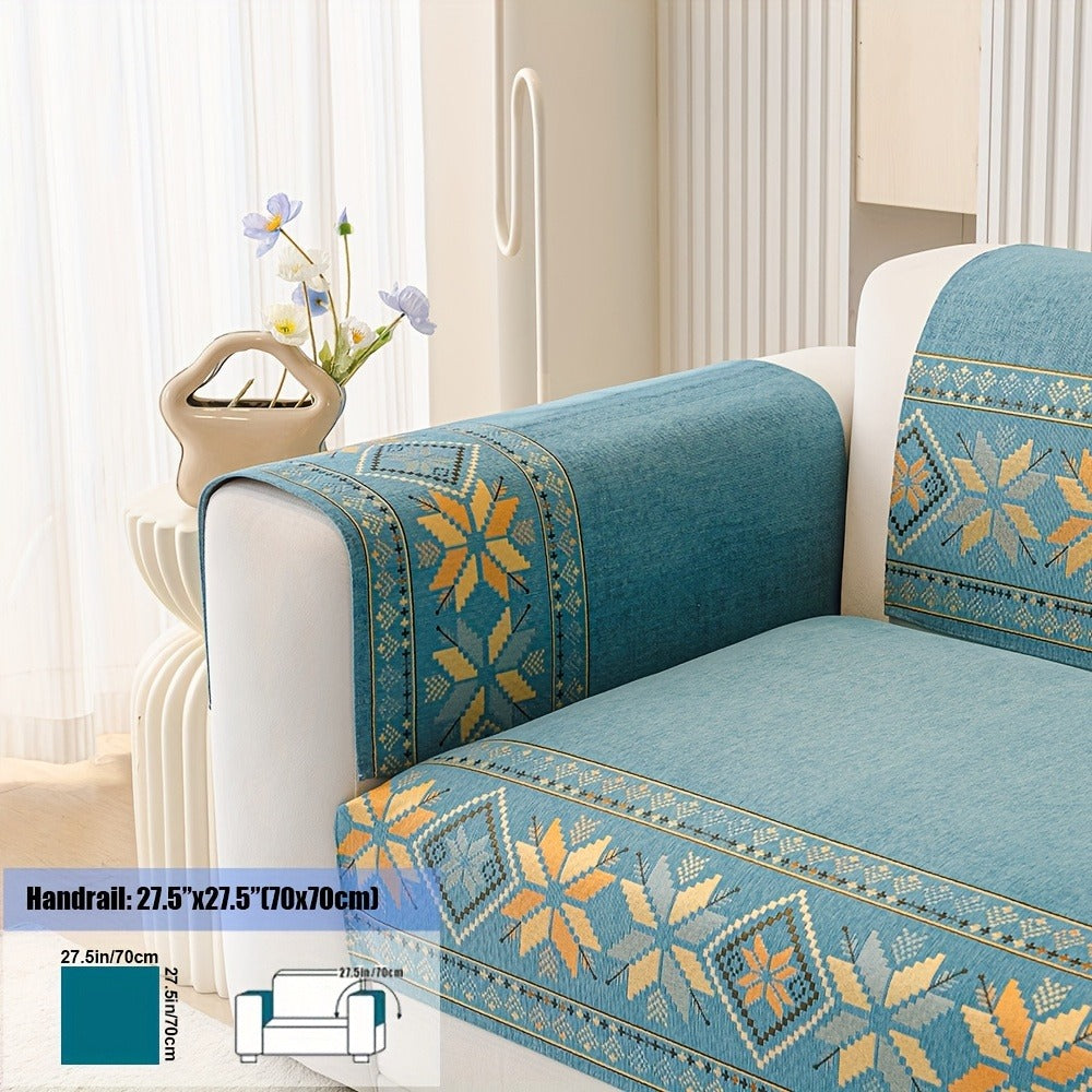Chenille Sofa Slipcover 1pc Boho Vintage Style - Luxury Non-Slip Removable Four Seasons Universal Couch Cover | Armrest 1 2 3 4 Seater | Dark Gray Light Gray Blue | Living Room Home Decor
