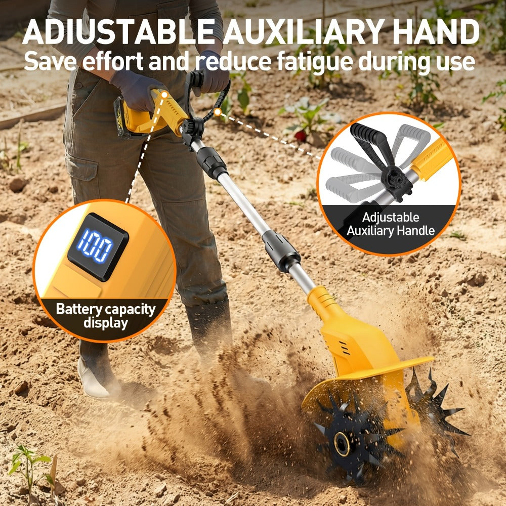 Electric Tiller Cultivator Cordless 20V Battery Powered - 8.6 Inch Tilling Width, Adjustable Ergonomic Handle, Garden Bed & Farm Soil Breaker, Available in Small/Large with 1 or 2 Batteries Included