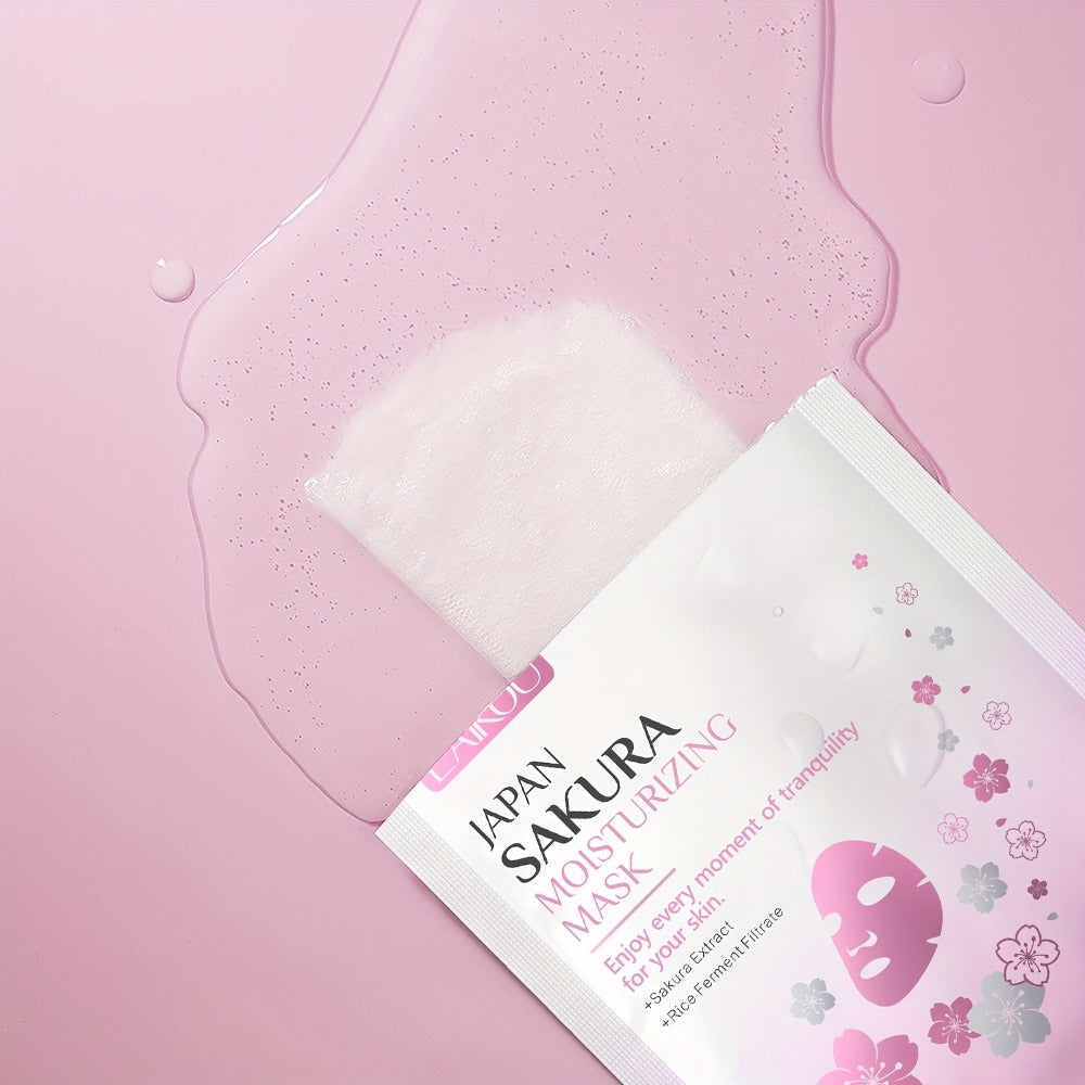 LAIKOU Japan Sakura Hydrating Sheet Mask 20pcs ¨C Deep Moisturizing Face Mask for Dry, Normal & Combination Skin, Travel Skincare Set, Gift for Women