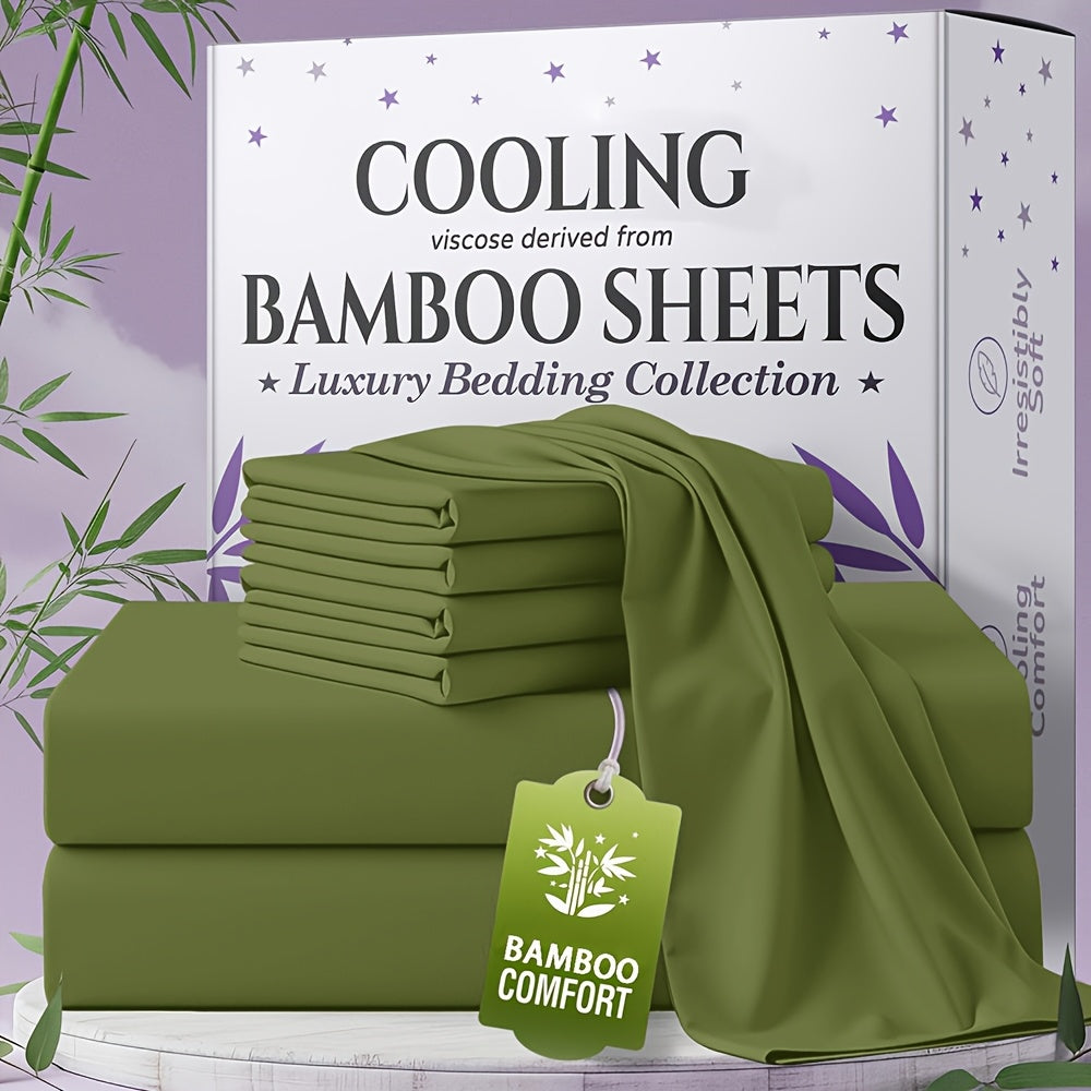 Bamboo Bed Sheet Set 4-6 Piece Extra Deep Pocket Breathable Cooling Soft Wrinkle-Free Hotel Luxury Pillowcase Set Twin Full Queen King 15 Colors