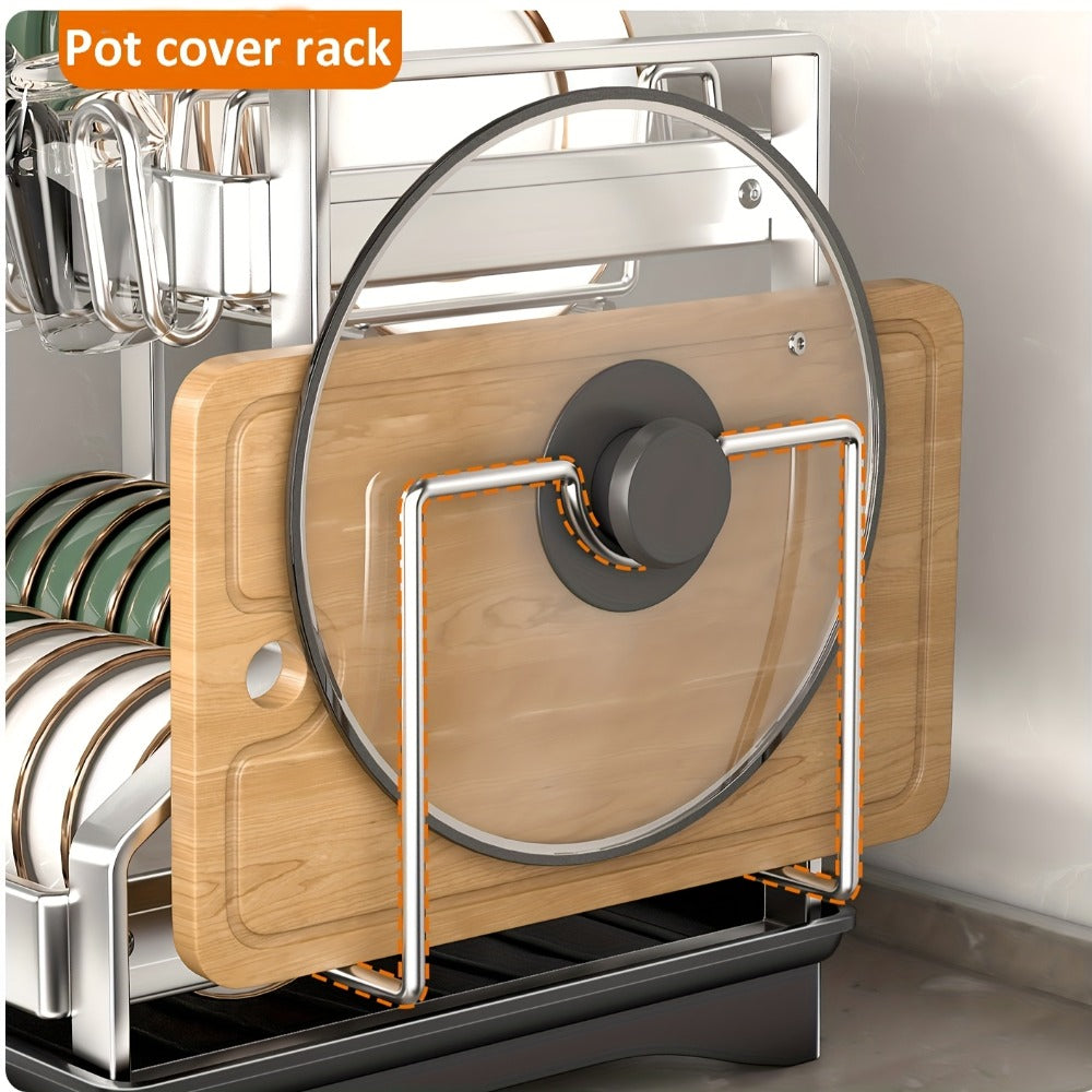 Stainless Steel 2-Tier Dish Rack with Auto Drainage | Rust-Resistant Kitchen Drying Rack for Dishes, Bowls, Cups & Utensils