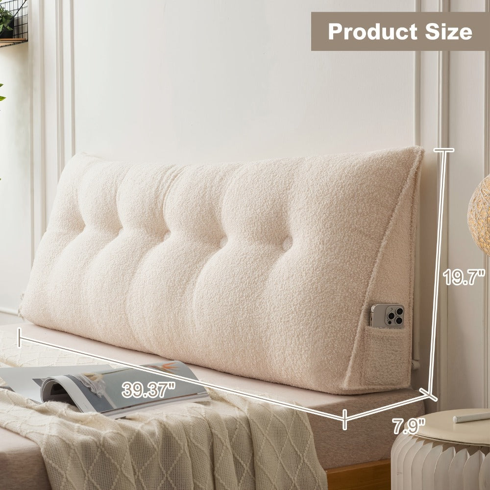 Bed Wedge Pillow Headboard Pillow with Side Pockets Removable Washable Cover Teddy Velvet Reading Pillow Twin Queen King