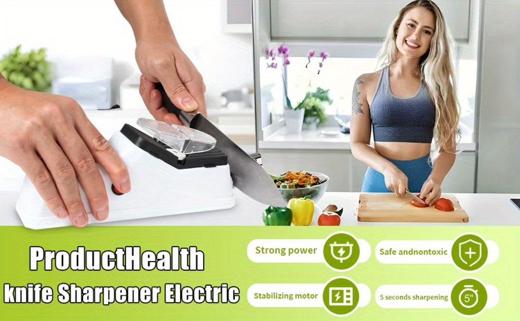 Electric Knife Sharpener with 5 Double-Sided Stones - USB Powered Professional Kitchen Knife Sharpener for Quick Sharpening & Polishing with Protective Cover