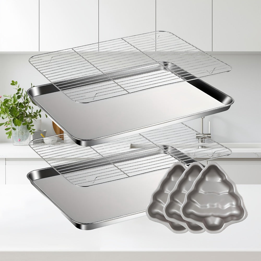 Baking Sheet and Rack Set Stainless Steel Half Sheet Pan with Cooling Rack Heavy Duty Rust Free Dishwasher Safe for Cookie Baking Roasting Grilling 2 3 4 Pan Options