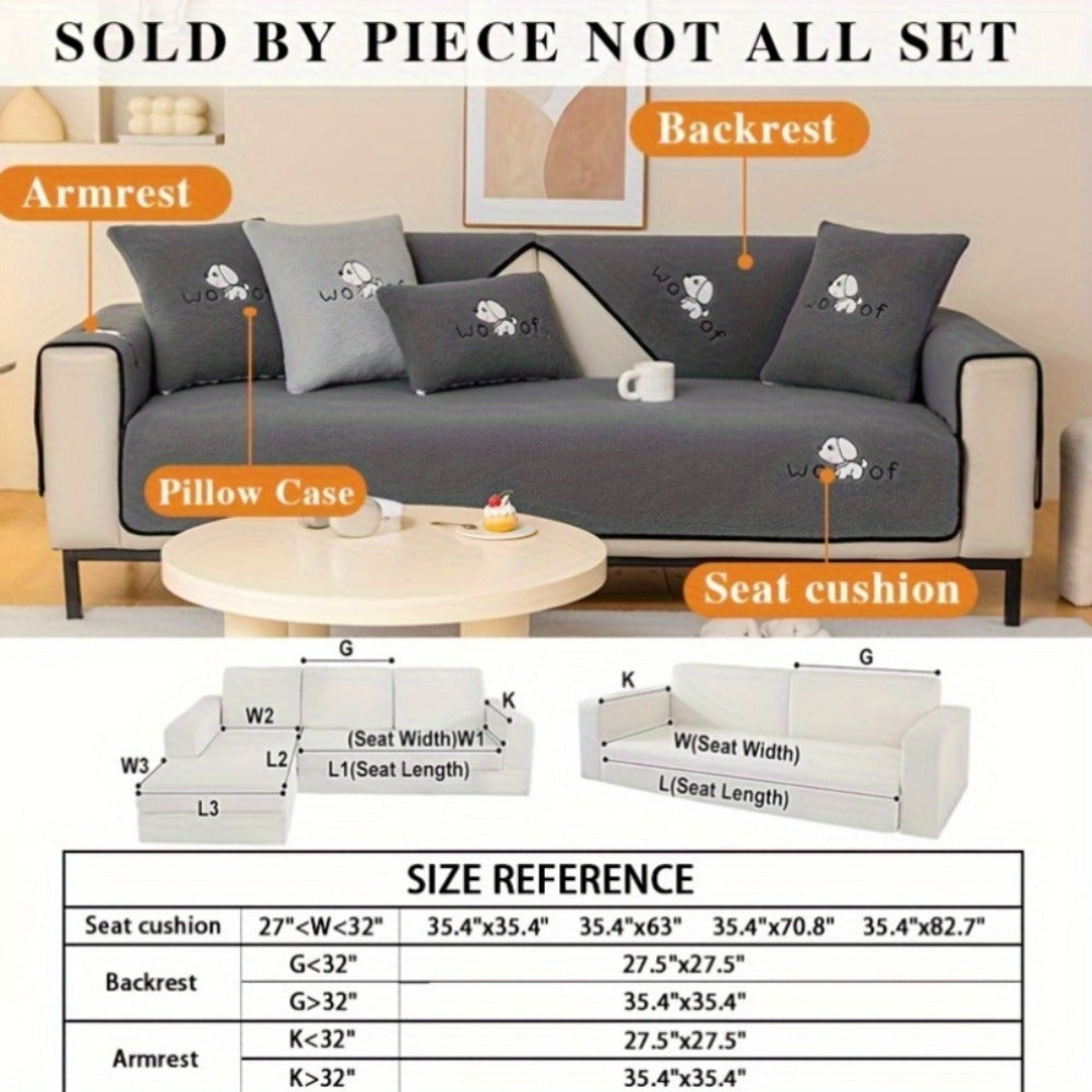 Sherpa Plush Sofa Cover Non-Slip | Thick Fleece Couch Protector, Pet Friendly Furniture Shield, 1 to 4 Seat, Armrest Backrest Pillowcase, Deep Gray Light Gray Coffee Off White