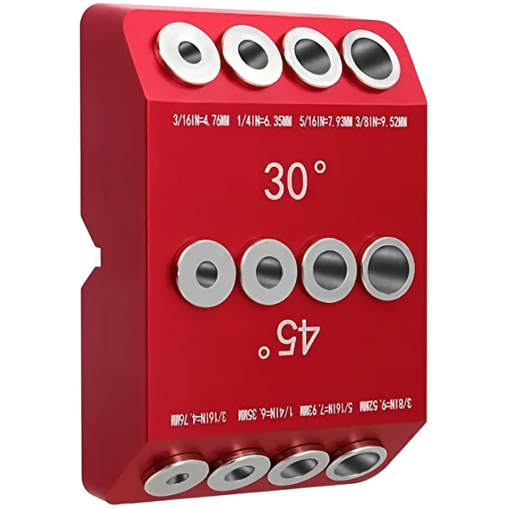 Multi-Angle Drill Guide Jig 30 45 90 Degree All-Metal for Cable Railing Lag Screw Installation Deck Stair Handrail Post Hole Drilling Precise Railing Setup Tool Red
