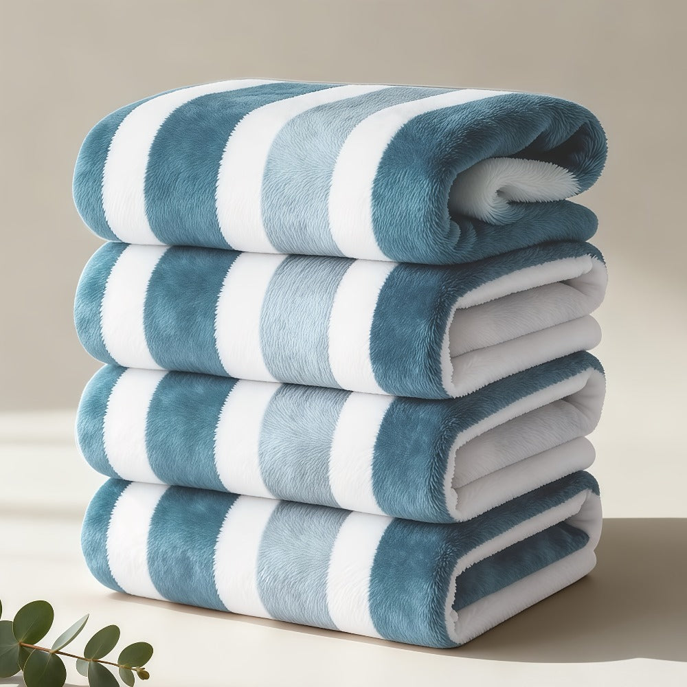 Microfiber Bath Towel Set No Hair Loss - Ultra Soft Highly Absorbent Quick Dry Two-Color Striped | 1 or 4 Pack | 27x55in | Slate Gray Berry Red Pine Green Multi | Beach Spa Gym Home Bathroom