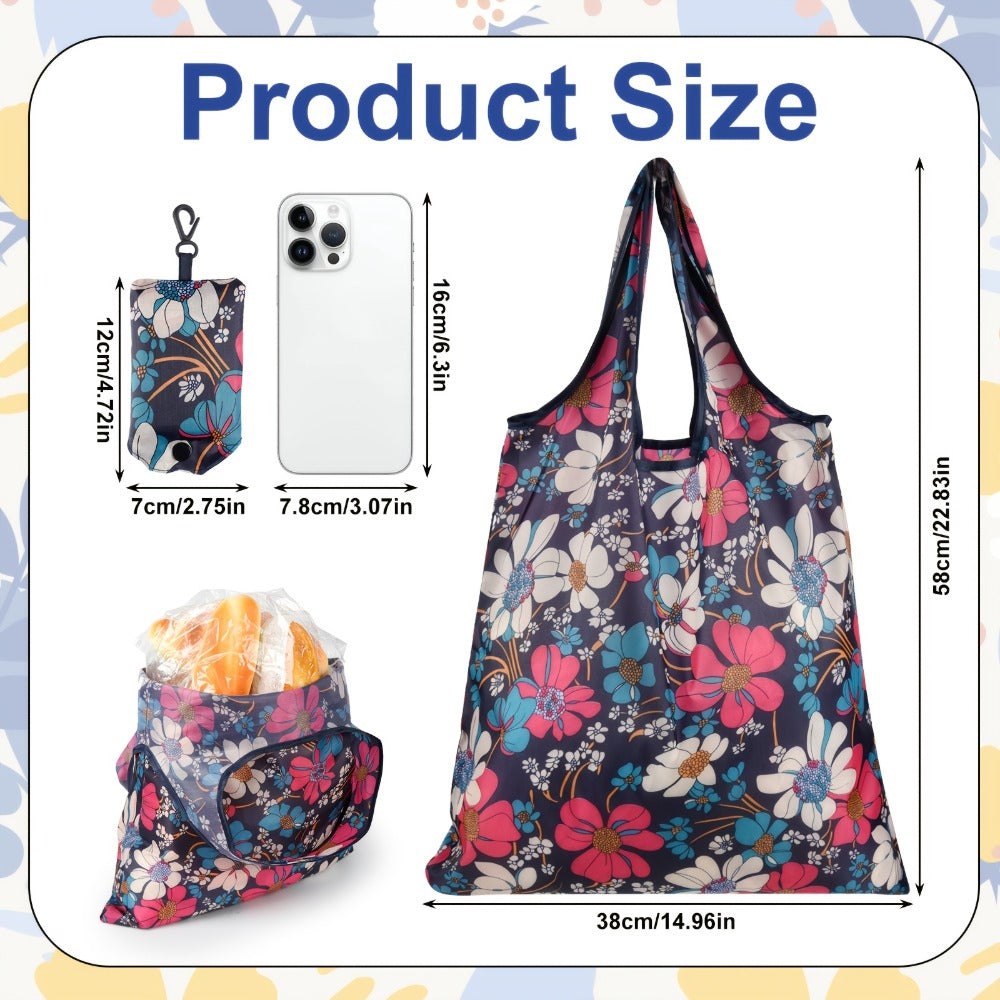 Reusable Grocery Bags Foldable Nylon Tote Bags Waterproof Washable Eco-Friendly Shopping Bag Set with Cute Floral Stripe Polka Dot Leopard Print 18/36pcs