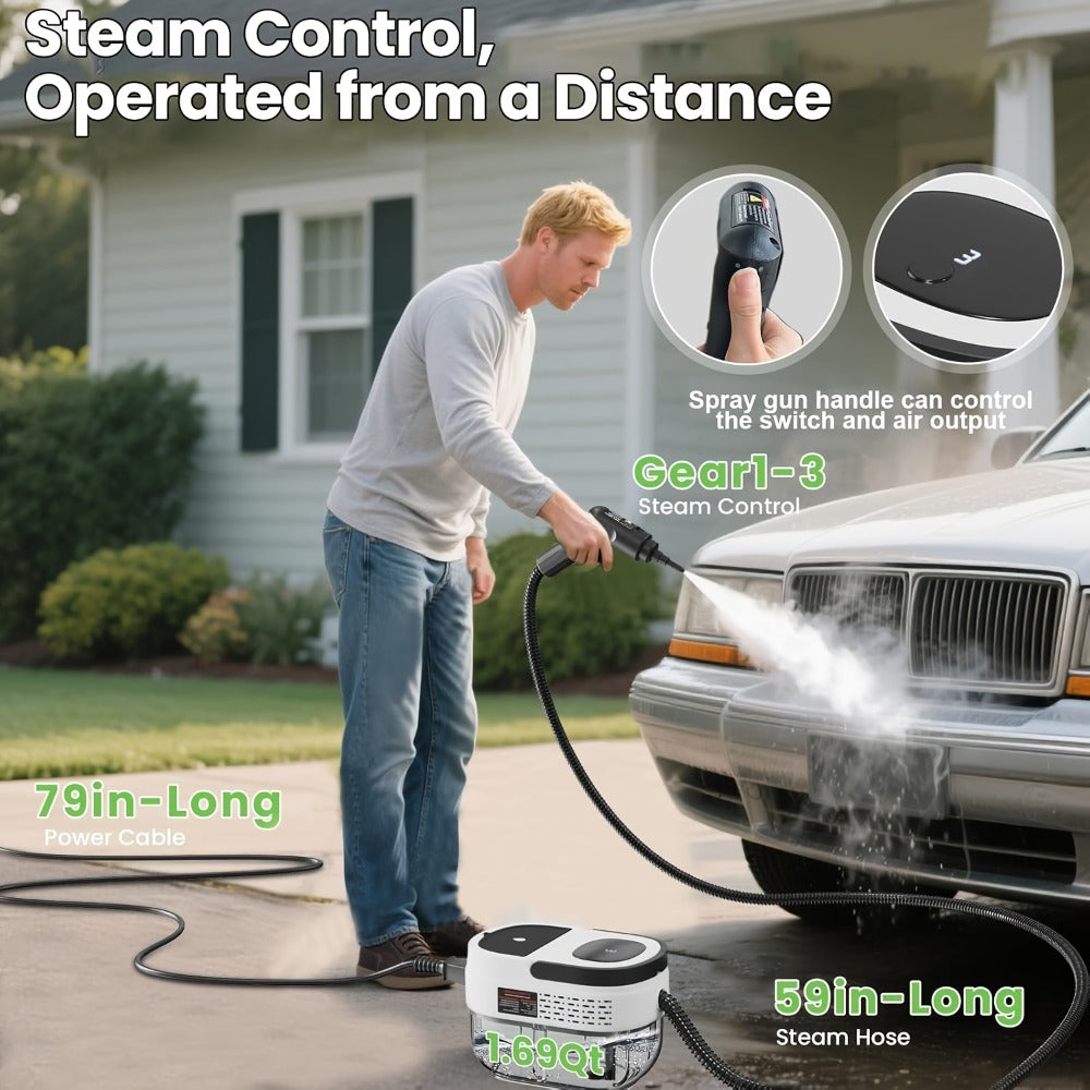 Handheld Steam Cleaner 1500W High Pressure 54.1oz Tank 3-Level Adjustable Portable Steamer for Home Car Furniture Tile Grout Bed Bugs Bathroom Kitchen Floor Upholstery