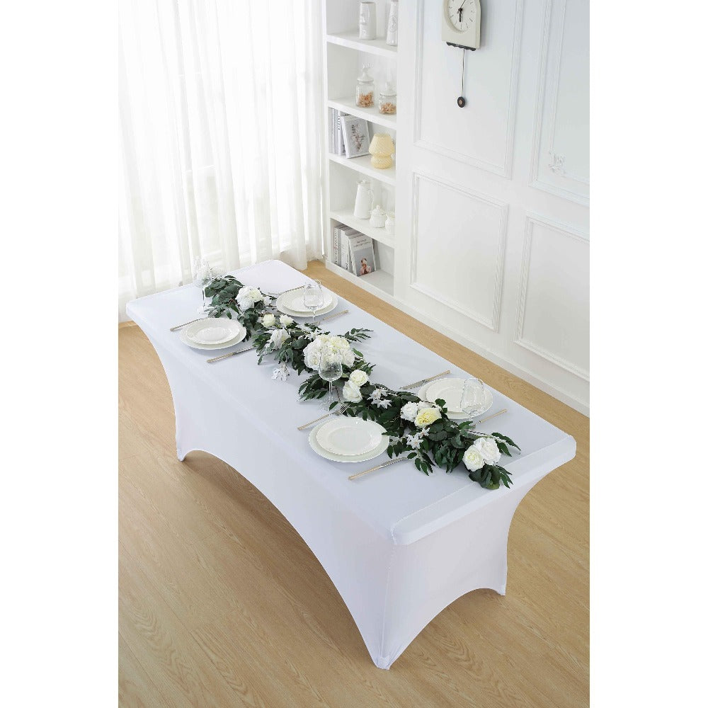 Spandex Tablecloth Stretch Table Cover Fitted Rectangle Table Cloth for Wedding Party Event 3/5pcs White Black