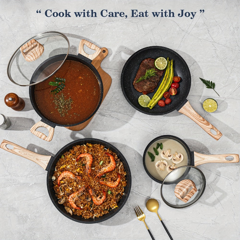 Pots and Pans Set 12-Piece Non-Stick Kitchen Cookware ¨C Complete Cooking Set with Frying Pan | Durable Even-Heating Non-Stick Coating | Available in Black & White | Home Kitchen Essentials