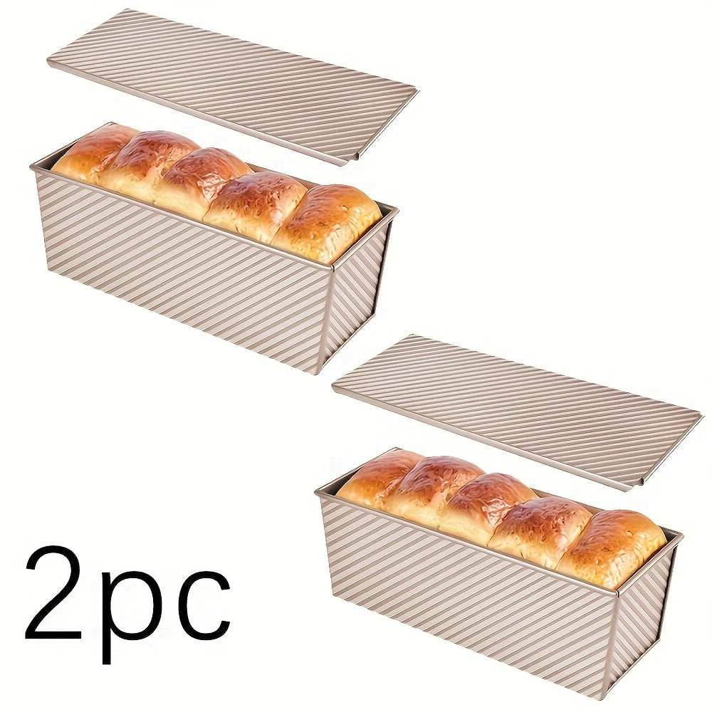 Pullman Loaf Pan with Lid, Extra Large 12.3x4.7x4.3 Inch Sandwich Bread Pan with Vent Holes, Nonstick Carbon Steel Toast Pan with Bread Knife, Square Loaf Pan for Sandwich Bread, Black or Gold