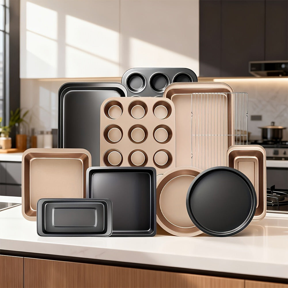 Baking Pan Set Nonstick Carbon Steel Cookie Sheets Roasting Pans Round Cake Muffin Pizza Bread Pans Kitchen Bakeware Set 4 11 23 46 Piece