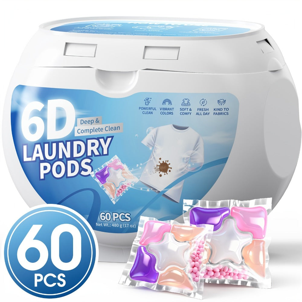 Laundry Pods 6-in-1 Concentrated ¨C 60 Pcs 480g Deep Clean & Tough Stain Removal, Quick Dissolve No Residue, Spring Meadow Long-Lasting Fragrance, HE Compatible Washing Machine Detergent Pods (2026 Upgrade)