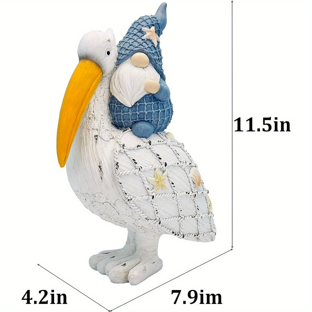 Pelican Gnome Figurine 11.5¡± ¨C Resin Coastal Beach Decor with Starfish & Seashell, Tabletop Statue for Home, Garden & Poolside ¨C Summer Gift & Nautical Decor