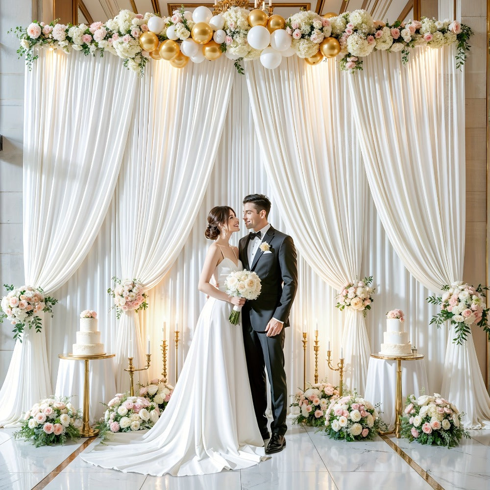 Blackout Backdrop Curtain 4 Pack 5x10 Ft - Heavyweight Nonwoven, Wrinkle-Resistant, Smooth Hanging for Wedding Birthday Baby Shower Party Photography Background Decoration