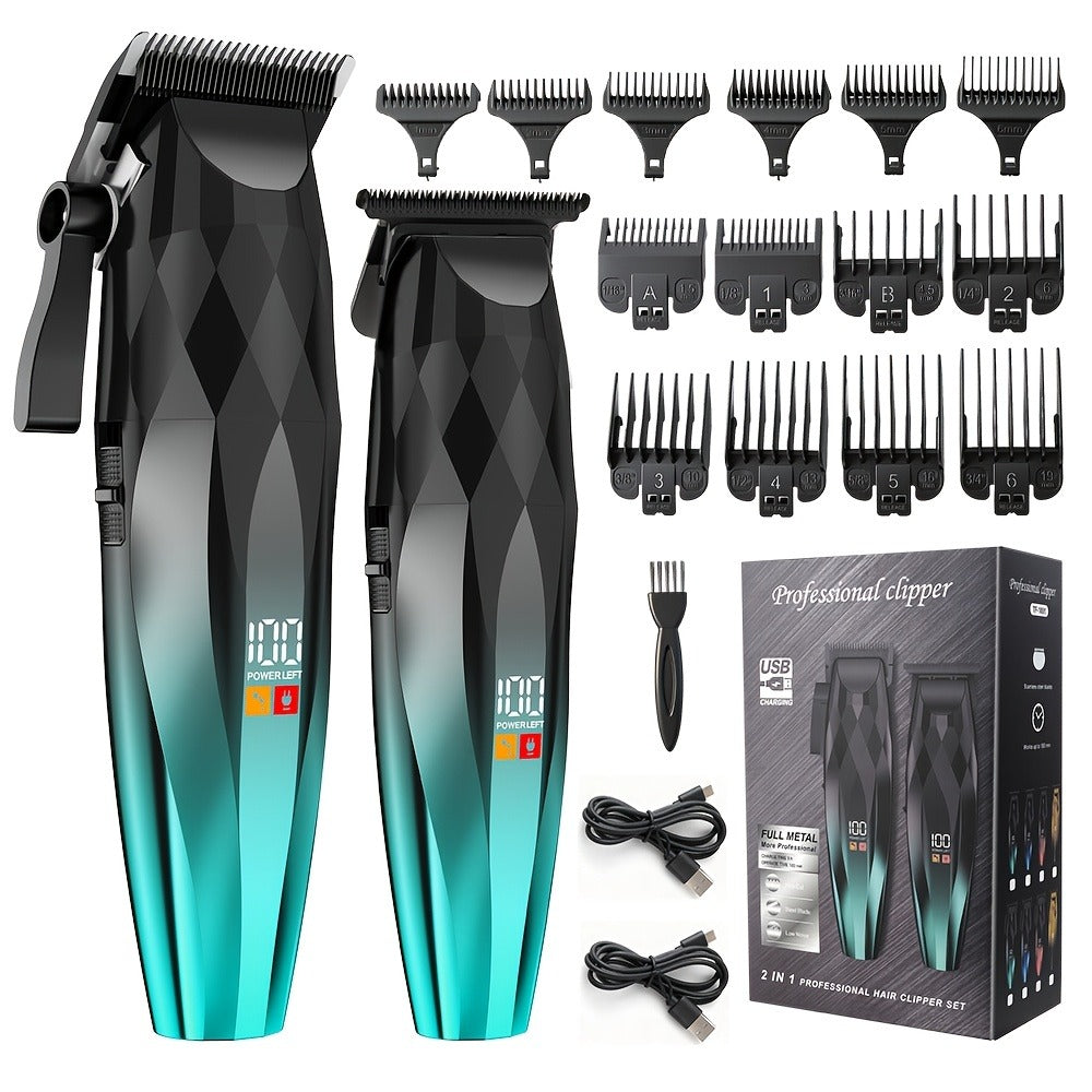 Professional Electric Hair Clipper & Beard Trimmer Set for Men, 14-Piece Comb Guide Kit, Ceramic Blades, 7000 RPM Powerful Motor, 1800mAh Rechargeable Battery, Cordless Hair Cutting Kit
