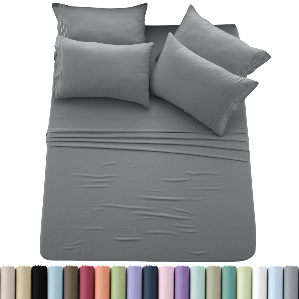 Brushed Microfiber Sheet Set 6pcs ¨C Soft Fade-Resistant Bedding 20 Colors Twin Twin XL Full Queen King Cal King Fitted Flat Pillowcases