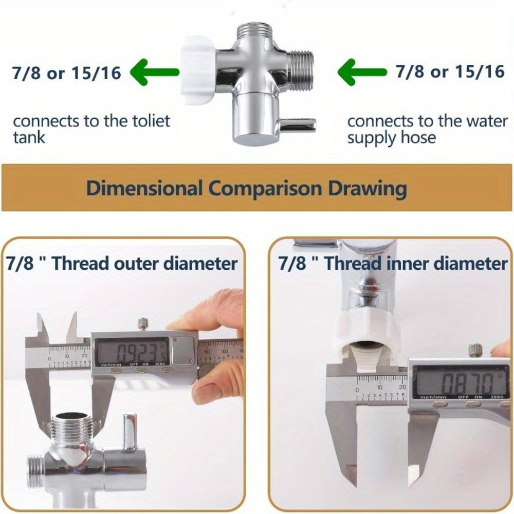 Toilet T-Adapter Diverter Valve with Shutoff - 304 Stainless Steel G7/8 American Thread, Chrome Finish, O-Ring & Mesh Filter Included, No Electricity Required, Universal Toilet Accessory