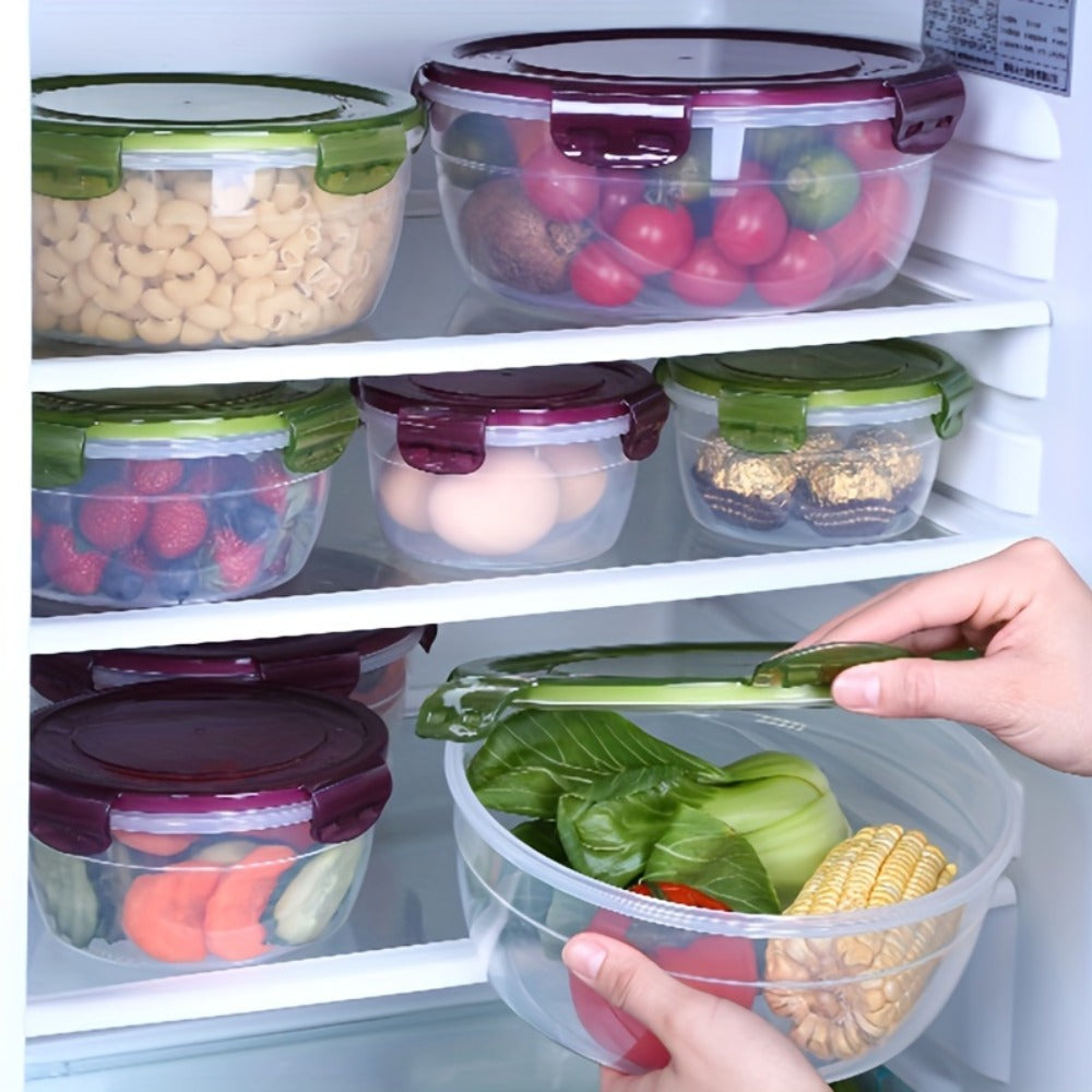 Refrigerator Food Storage Containers Airtight Stackable - Large Capacity Plastic Fridge Organizer Boxes for Fruit, Vegetable, Meat, Eggs & Dumplings, Fresh-Keeping Flip Lid, Easy to Clean, Set of 3/4