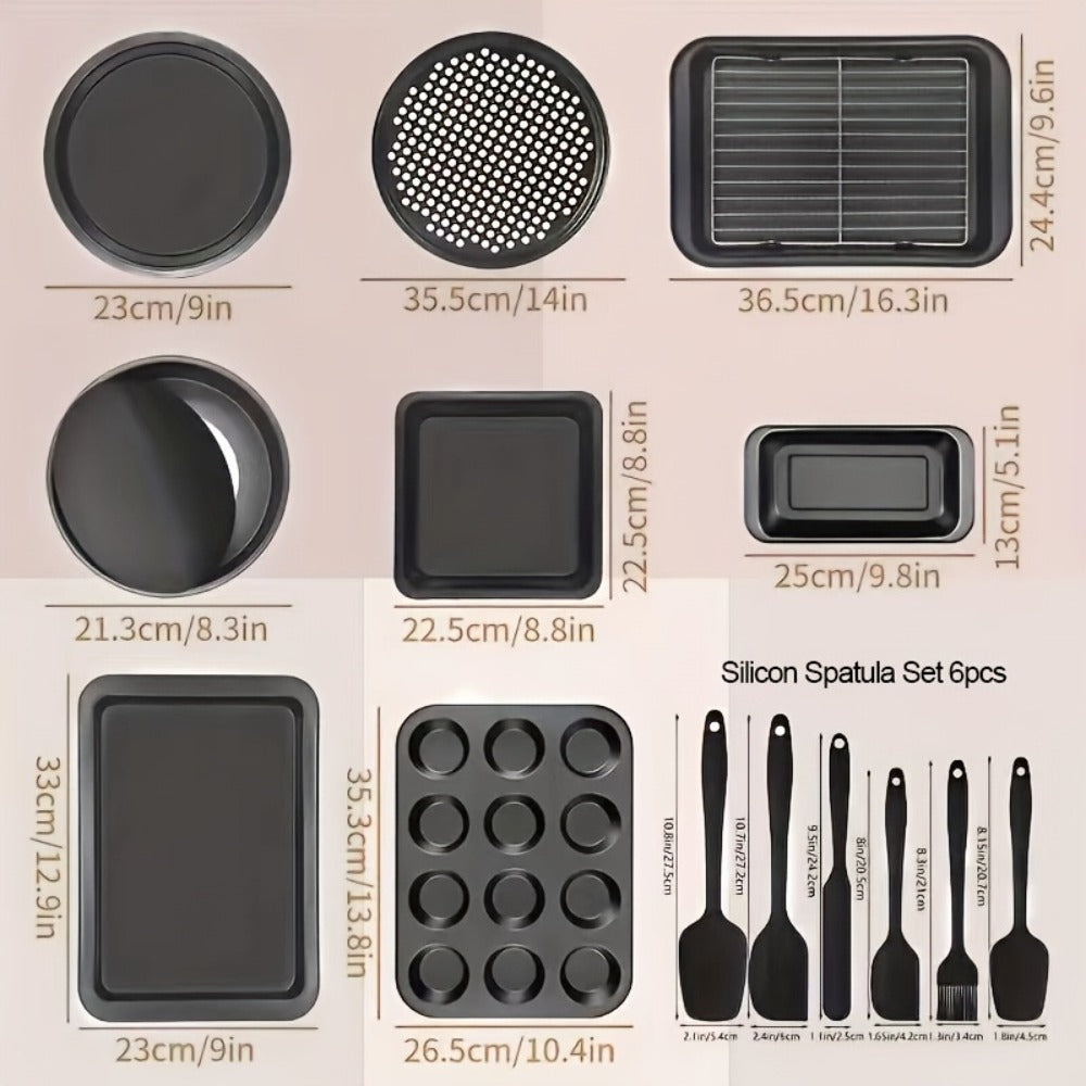 Nonstick Bakeware Set with Cooling Rack Cookie Sheet Cake Pans Loaf Muffin Pizza Pan Oven Safe Baking Pans Set for Kitchen 6 14 15 Piece