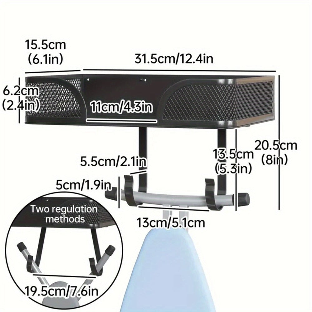 Iron Storage Rack Wall Mounted Heavy Duty Carbon Steel Heat Resistant Ironing Board Holder Space Saving Vertical Horizontal for Iron Steamer Laundry Room