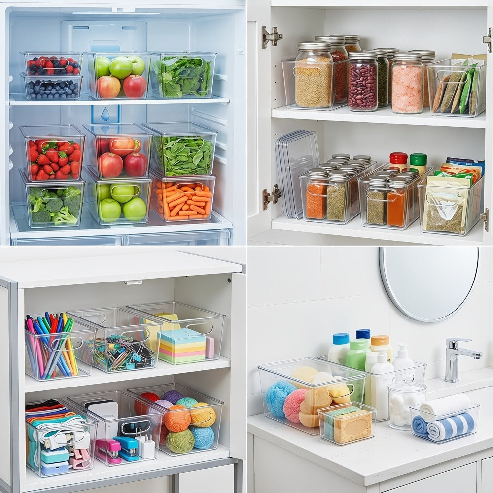 Clear Stackable Storage Bins with Lids 10 Pack - Large Plastic Pantry Organizer Containers with Handle, 11x7.5x6 Inch, for Kitchen Fridge Cabinet Closet Bathroom Organization