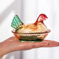 Chicken Shaped Glass Storage Jar with Lid Decorative Pearl Hen Candy Jar Reusable Desktop Organizer for Candy Fruit Snacks Kitchen Counter Home Decor Gift