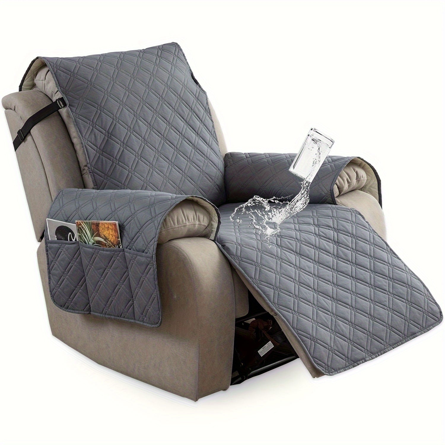 Recliner Chair Cover Waterproof Dual-Layer with Side Pockets Non-Slip Scratch Resistant Machine Washable Pet Protection 11 Colors