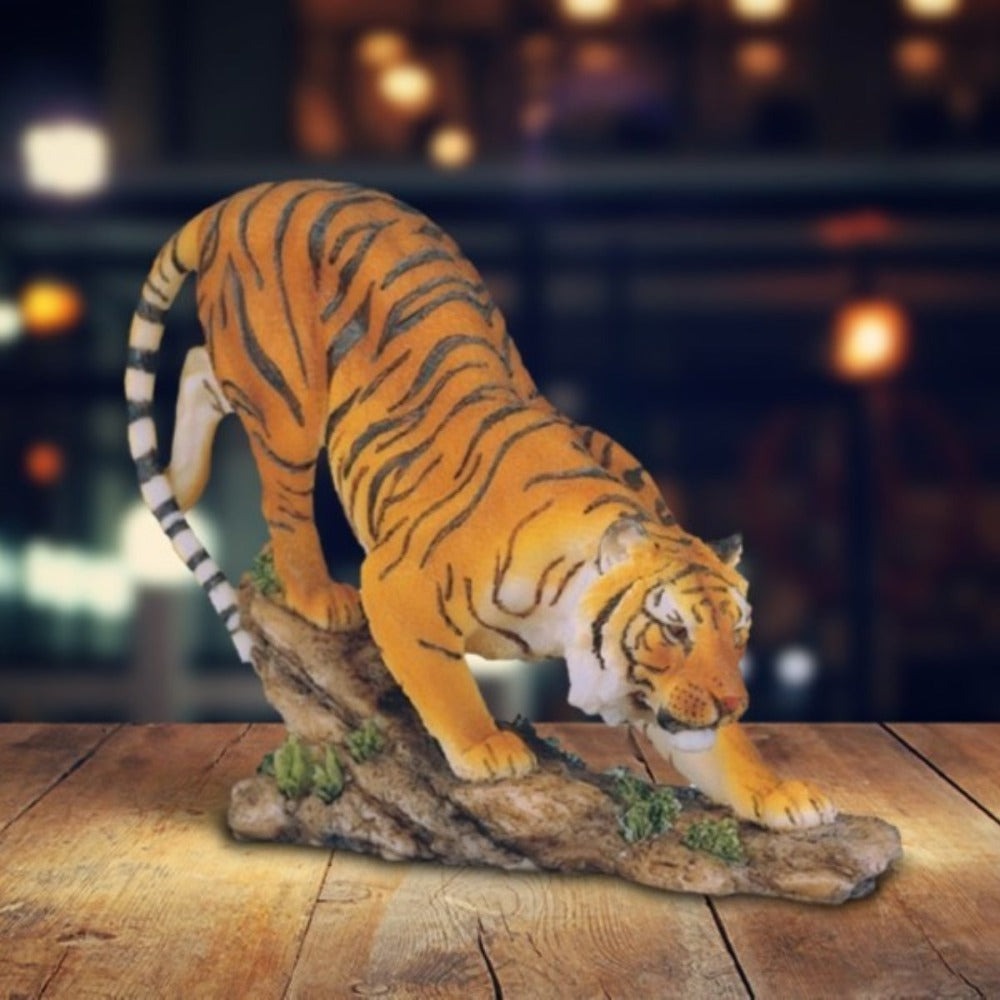 Bengal Tiger Figurine Statue 6 Inch - Orange Wild Cat Animal Sculpture Ornament for Home Decor, Collectible Gift for Housewarming Birthday Holiday