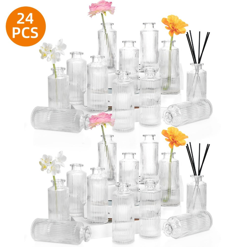 Mini Bud Vases Set - Modern Striped Clear Glass Flower Vases for Wedding Centerpieces, Birthday Party, Anniversary, Home Table Decor, Multiple Sizes 12/24/36 Pcs