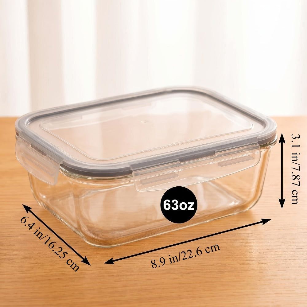 Glass Food Storage Containers with Lids 2 Pack ¨C 63oz Large Airtight Snap Lock Meal Prep Containers, Leak Proof Glass Dish with Lid for Oven, Microwave & Refrigerator, Food Transport Tubs