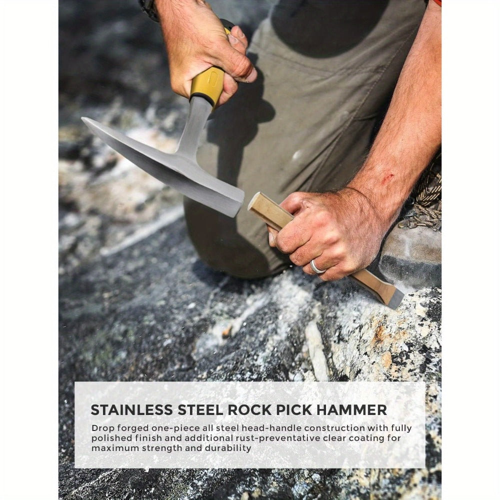 Geology Rock Pick Hammer Kit 15-Piece ¨C 32oz Rock Hammer, 3 Digging Chisels, Shovel, Compass, Whistle & Musette Bag for Rock Hounding, Fossil Hunting & Gold Prospecting