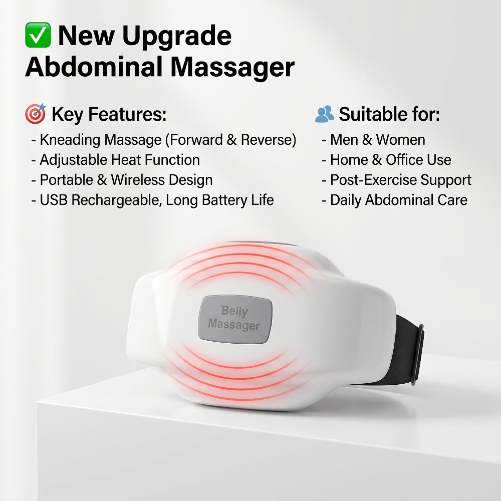 Electric Abdominal Massager with Heat - Rechargeable Portable Stomach Massager with 3 Massage Modes & Heating Function for Abdominal Pain Relief, Belly Relaxation, Cramp Relief, Home & Office Use