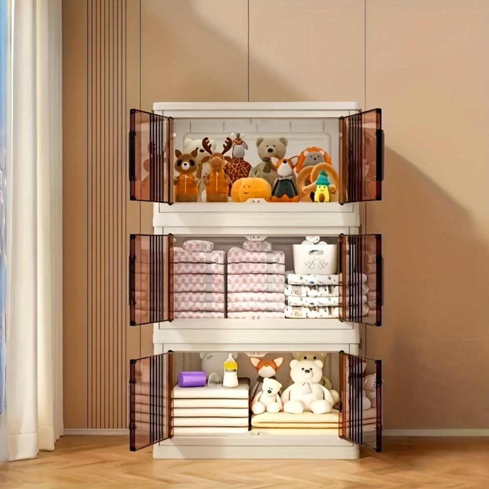 Folding Storage Cabinet 1-6 Tier Collapsible Stackable Organizer with Wheels and Lids - Extra Large Foldable Storage Locker for Closet Bedroom Office Kitchen 50CM Wide