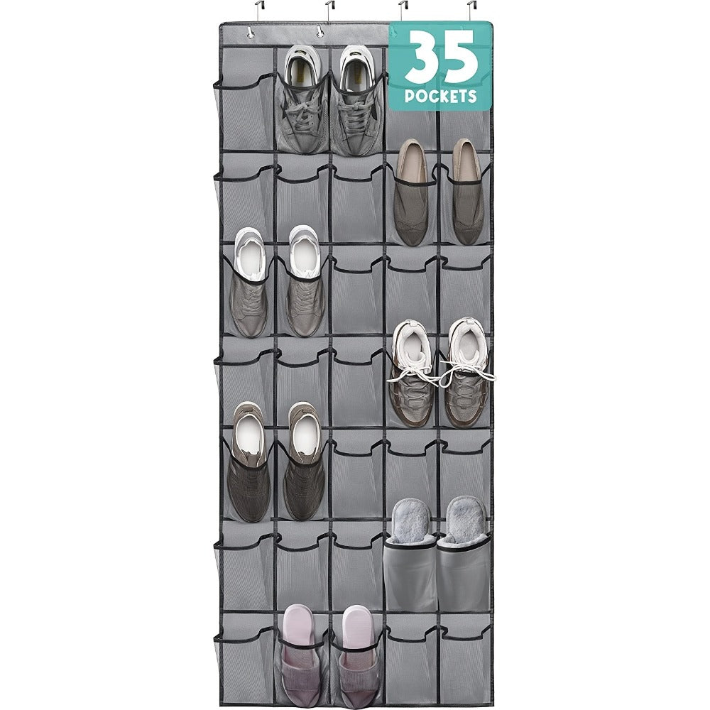 Over the Door Shoe Organizer Hanging Mesh Pocket | 28 35 40 Compartments 7-8 Layer with Hooks | Behind Door Storage Rack for Closet Dorm Room Bedroom Classroom Bathroom