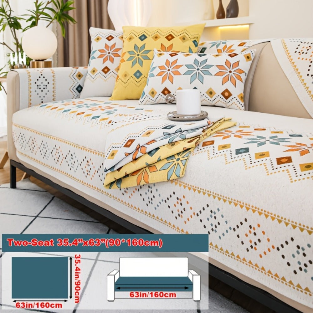 Chenille Sofa Cover Bohemian Style Jacquard Knit Anti-Slip Pet Friendly All Season Sofa Mat Protector - Single 2 3 4 Seater Armrest Backrest Pillow Case Grey White Yellow