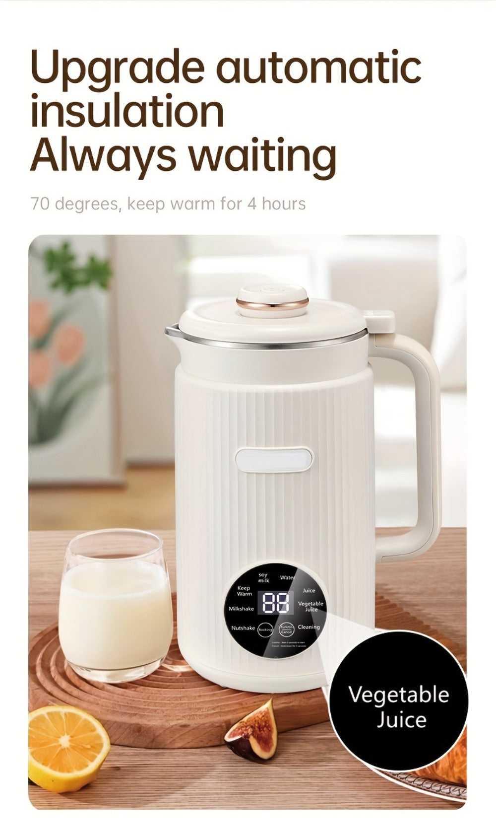 8-in-1 Nut Milk Maker 35oz 8-Blade - Almond Oat Soy Coconut Plant-Based Milk Machine with Delay Start Keep Warm Self-Cleaning Boil Water Function - Non-Dairy Beverage Blender Soy Milk Maker Beige