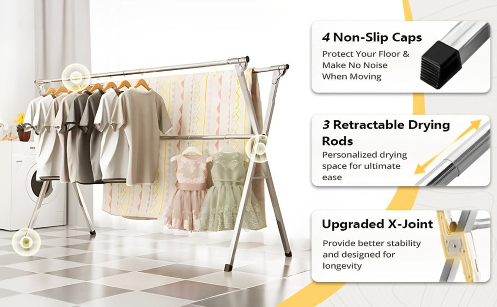 Stainless Steel Clothes Drying Rack Adjustable Retractable Foldable Indoor Outdoor Laundry Rack Heavy Duty