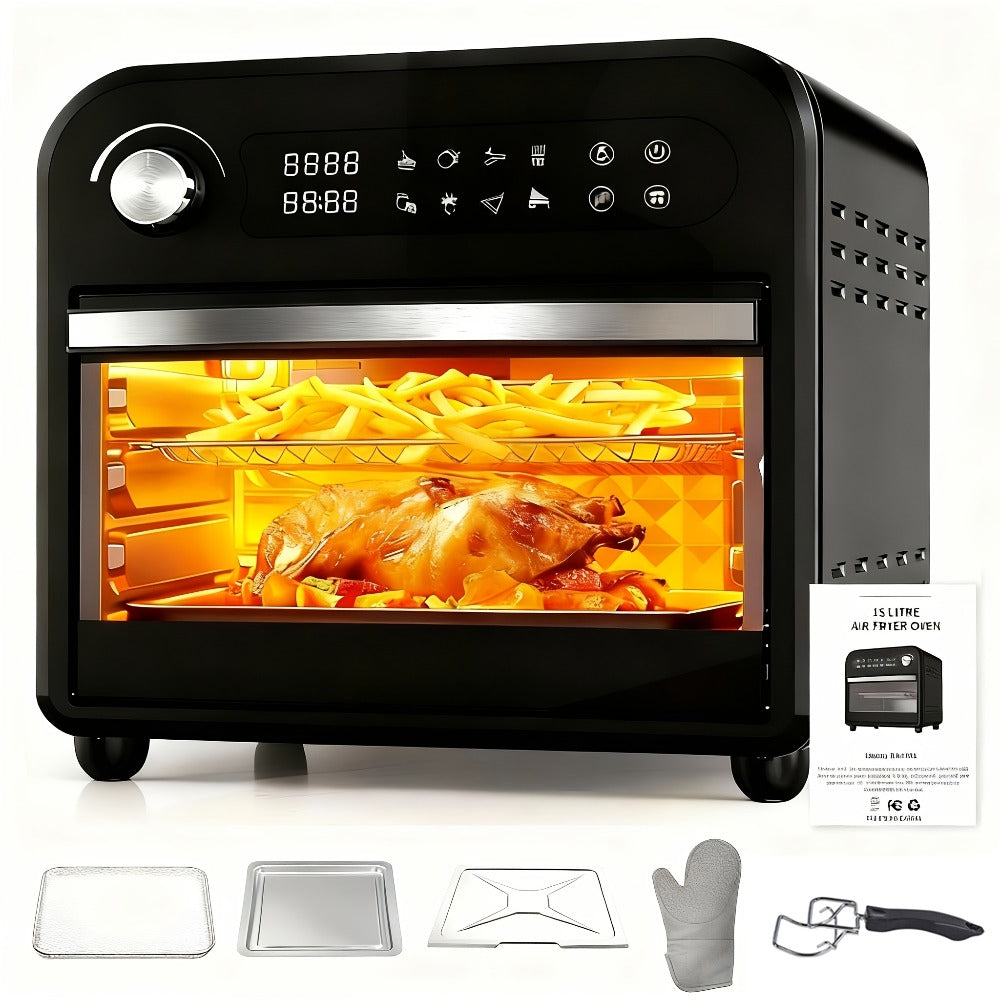 Air Fryer Toaster Oven Combo 15QT Extra Large, 360¡ã Convection, LED Digital Display, Precise Temperature Control ¨C Stainless Steel Interior, 5 Accessories, Healthy Low-Oil Cooking for Family Kitchen