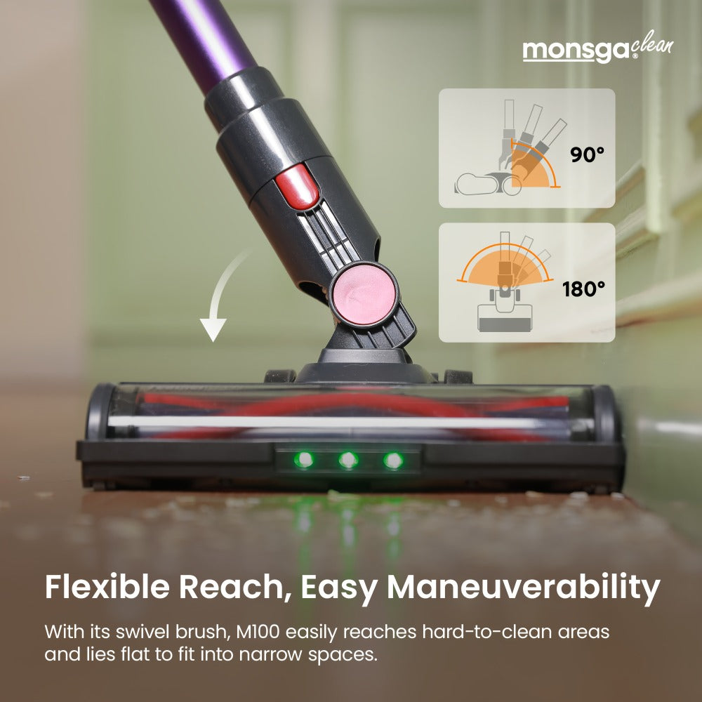 Cordless Vacuum Cleaner 46KPA Powerful Suction Lightweight Detachable Battery Anti-Tangle V-Shaped Brush 6-Stage Filtration 1.8L Dust Cup for Hard Floor Carpet Pet Hair Home