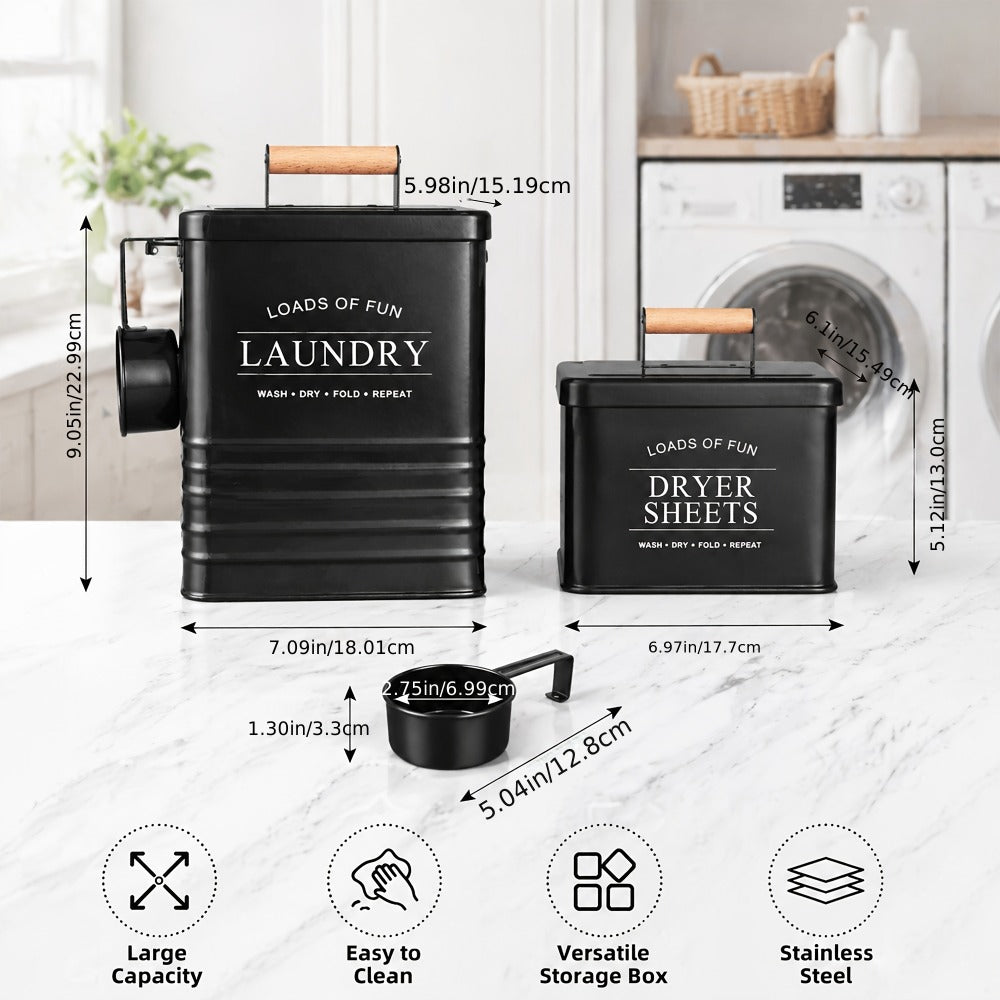 Laundry Pod Container & Dryer Sheet Holder Set with Scoop ¨C Metal Farmhouse Laundry Room Organizer, Detergent Dispenser & Soap Storage