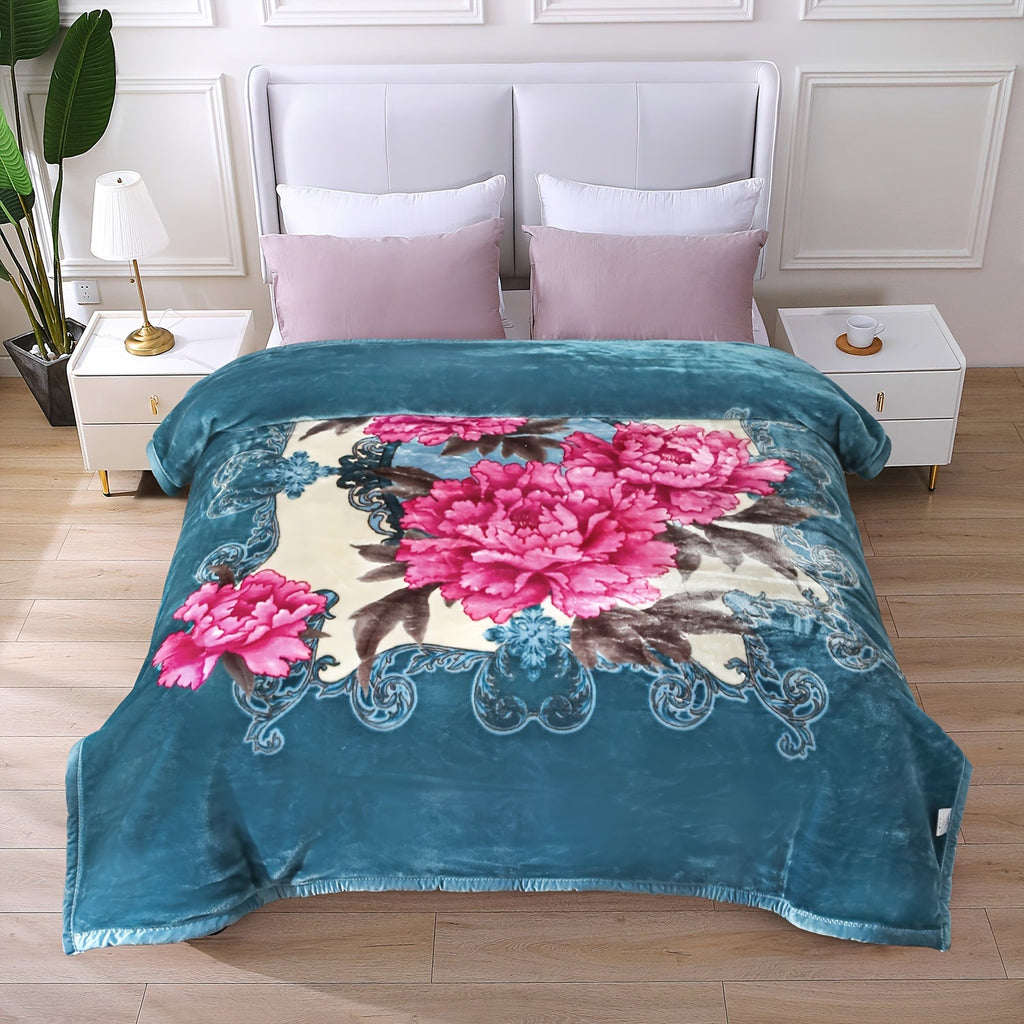 Reversible Plush Blanket 2-Ply 520GSM Milk Velvet - Soft Warm Queen King Size Blanket with Vibrant Animal & Floral Designs, All-Season Bed Couch Throw