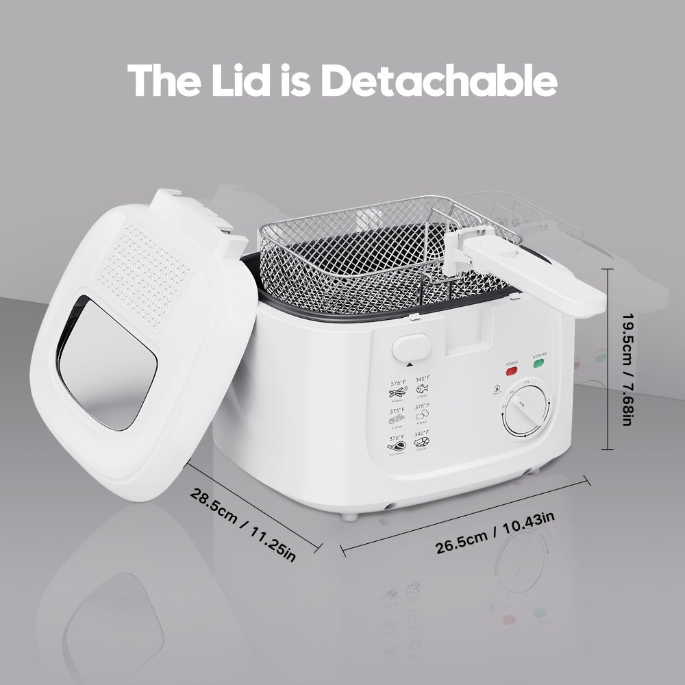 Electric Deep Fryer 1500W ¨C 84.54oz Large Capacity, Adjustable Temperature Control, Non-Stick Basket, Viewing Window, Removable Lid, One-Touch Switch, Easy to Clean, Black & White Options